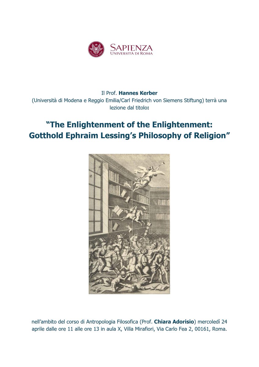 All roads lead to Rome! Tomorrow, mine will lead me straight to La Sapienza (@SapienzaRoma). I am truly thrilled and deeply honored to speak about Gotthold Ephraim #Lessing's philosophy of religion!