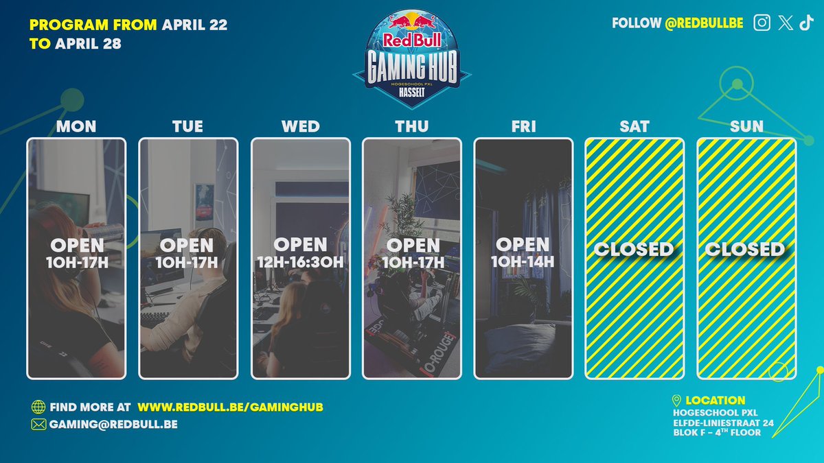 It’s time for another weekly Red Bull Gaming Hub schedule 🫡  @HogeschoolPXL @Esports_PXL 

#givesyouwings #redbullgaminghub