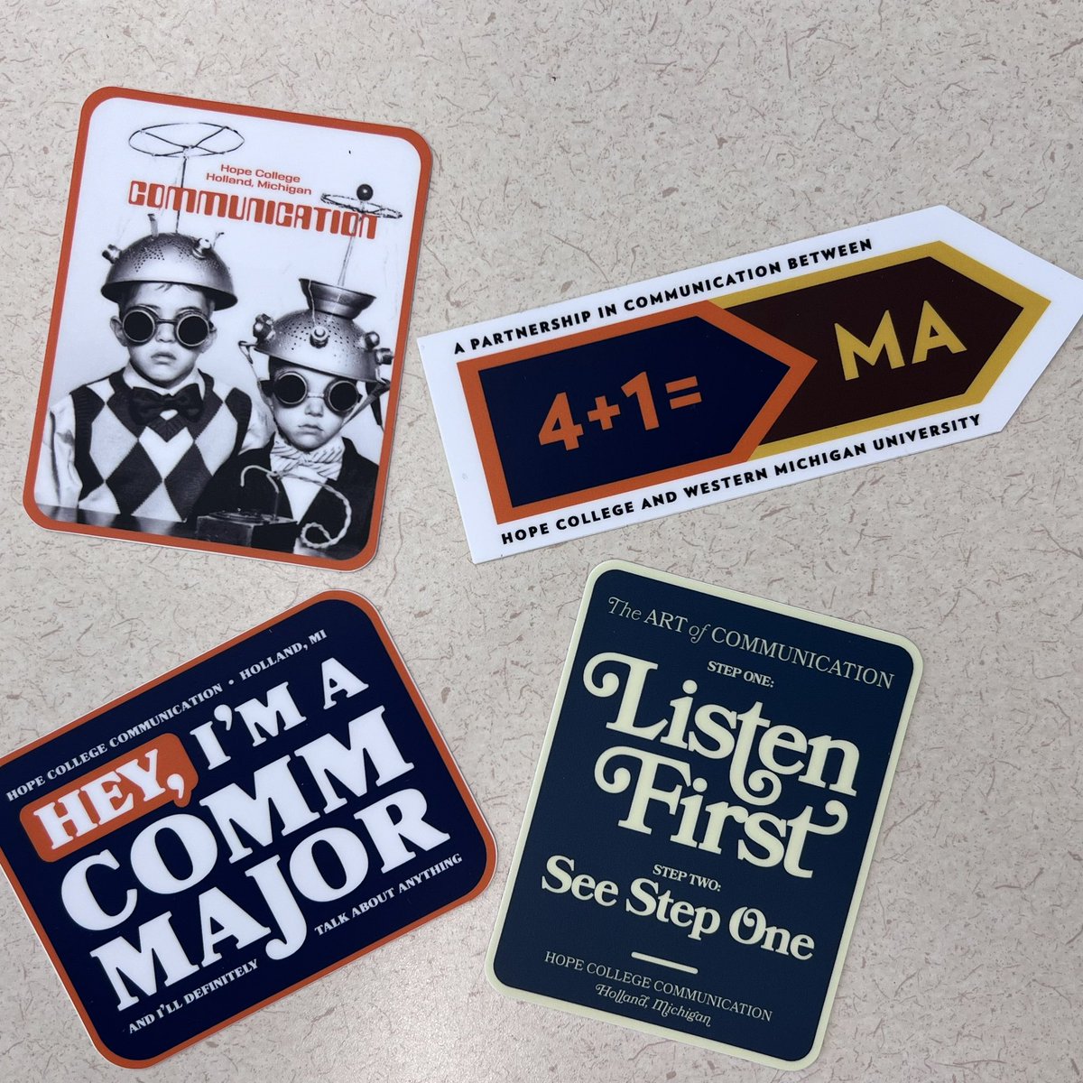 hopecommdept's tweet photo. Totally loving our new hall sign &amp; fresh sticker designs. Special thanks to Hope Public Affairs &amp; Marketing &amp; especially the Physical Plant staff. Stop by Martha Miller to behold our shiny new sign &amp; update your sticker swag! 🧡💙 @hopecollege #HopeCollege #StudyCommunication https://t.co/kUoap74Xec