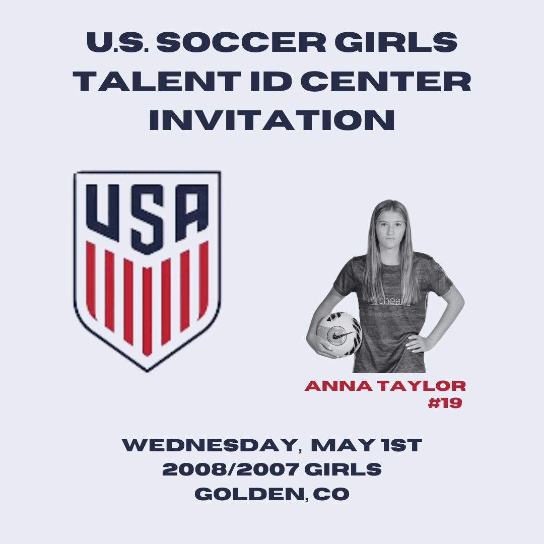 I’m so honored and excited to be invited to the USYNT Talent ID Center being held on May 1st!
@USYNT @RapidsYouthClub @ECNLgirls @ImYouthSoccer @ImCollegeSoccer @TopDrawerSoccer @PrepSoccer @TheSoccerWire @RapidsYouthCPP