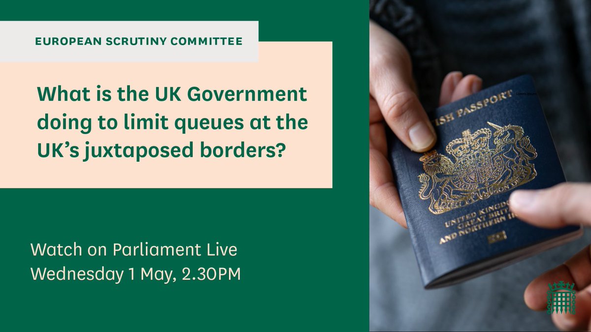 We will hear from @VotePursglove and @GuyOpperman on Wednesday 1 May at 2.30pm on the UK Government's work to minimise the risk of disruption from the EU's upcoming Entry/Exit System to travellers from the UK and at the UK's juxtaposed border points.