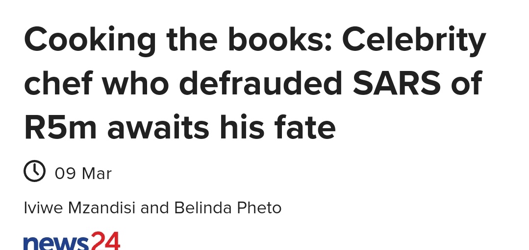Sisanda Henna's brother, celebrity chef Sizo Henna handed a 10yr sentence for defrauding SARS. He made R5mil fraudulent Vat returns claims which he disbursed to close friends & family. Charged with fraud & money laundering . . Nozi | Venda | Mbalula | Longwe | MK Party | The ANC