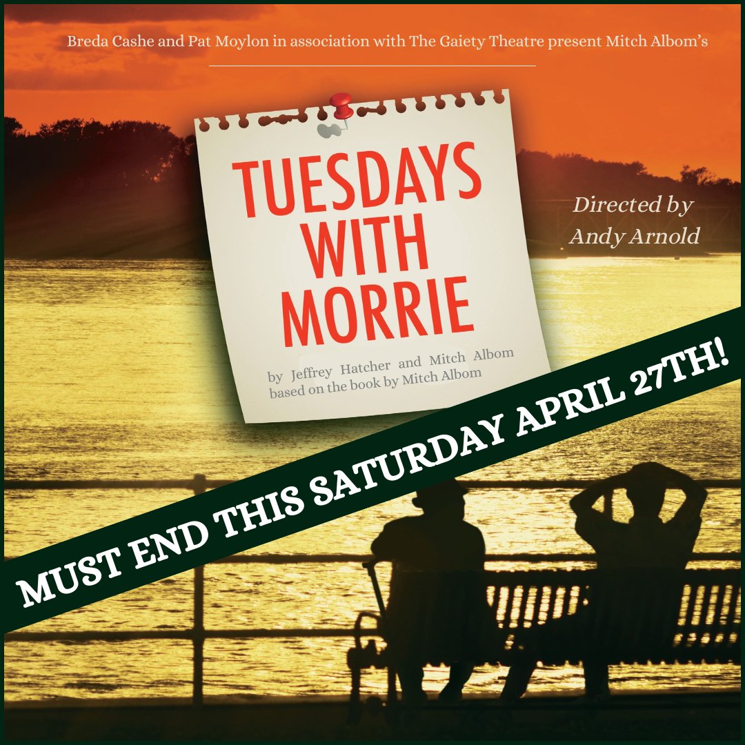 'Tuesdays with Morrie' has only 5 days left at the Gaiety Theatre. Don't miss your chance to see wonderful story. 'Better than the book’ – The Arts Review ‘Jones & Butler give beautiful performances.” ‘A very moving evening’ – Irish Independent Book now gaietytheatre.ie/events/tuesday…
