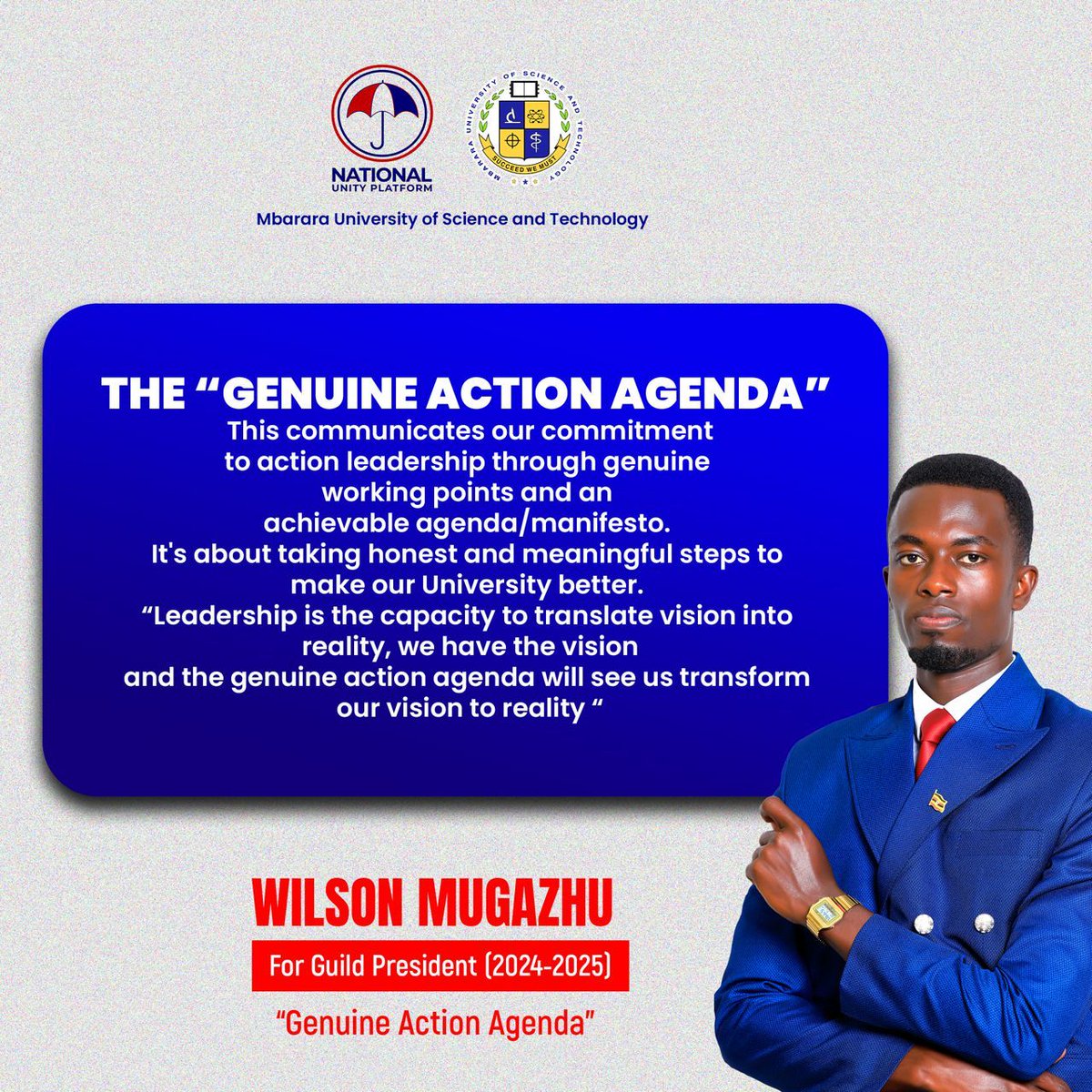 Today. @nup_mustchapter  officially endorsed  @MugazhuWilson as NUP Chapter flag bearer. Remember, the Guild president voting is on 3rd May . Kindly vote #WilsonForGuild . GENUINE ACTION AGENDA ✊
