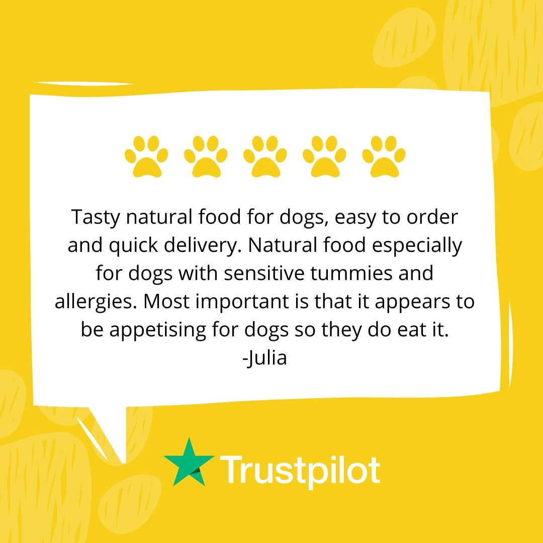 Another paw-sitive #review! 🐾 Thank you Julia, we are so pleased that you are happy with our service and products. We pride ourselves on offering all-natural, #healthy options for #dogs with dietary requirements 🐶 Have you tried Feelwells? Let us know your thoughts 💭