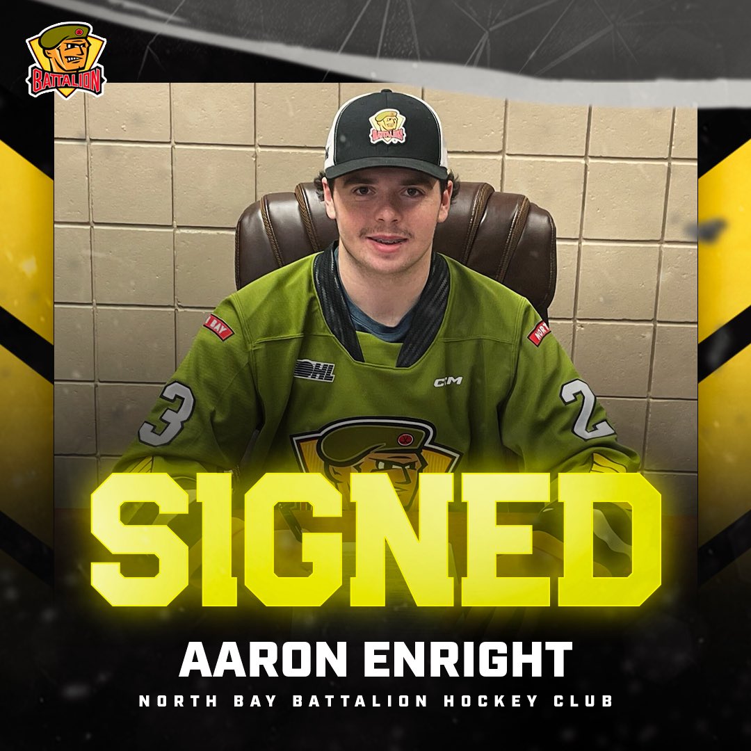 The North Bay Battalion has signed defenceman Aaron Enright to an #OHL education and development agreement. 

🗞️: chl.ca/ohl-battalion/…
