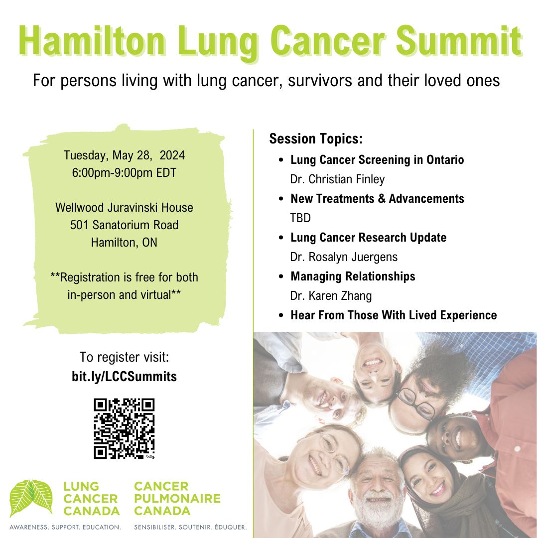Hamilton, here we come! Join us live and virtually on May 28 from 6-9pm for our next Regional Lung Cancer Summit! Register at bit.ly/LCCSummits and help us spread the word! Together, we can make a difference and bring hope to those impacted by this disease. #LCS2024