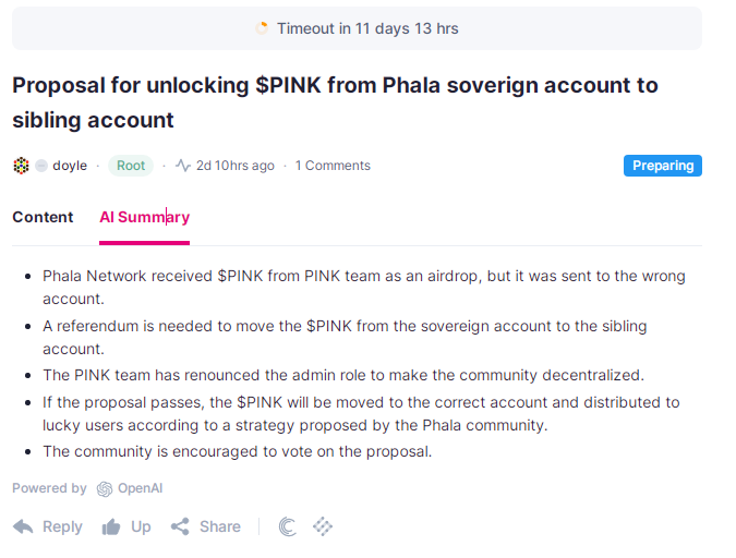 CryptoCappex's tweet photo. The airdrop of $PINK to $PHA holders is currently on stand-by, pls read the #Polkadot Ref 693. 📝

I trust that the $DOT holders will vote in favour but there is a huge step to overcome, the 100,000 $DOT required as a decision deposit. 😬

Maybe spreading pink vibes will help! 🎀 https://t.co/iWJrNBoZiS