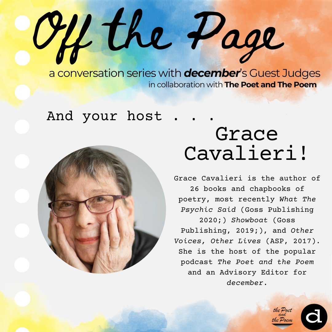 We're starting something new. . . Join us May 9th for the inaugural OFF THE PAGE: A Conversation Series with december's Guest Judges! First up: Dorianne Laux and the winners of our 2024 Marvin Bell Poetry Prize! Register here: eventbrite.com/manage/events/…