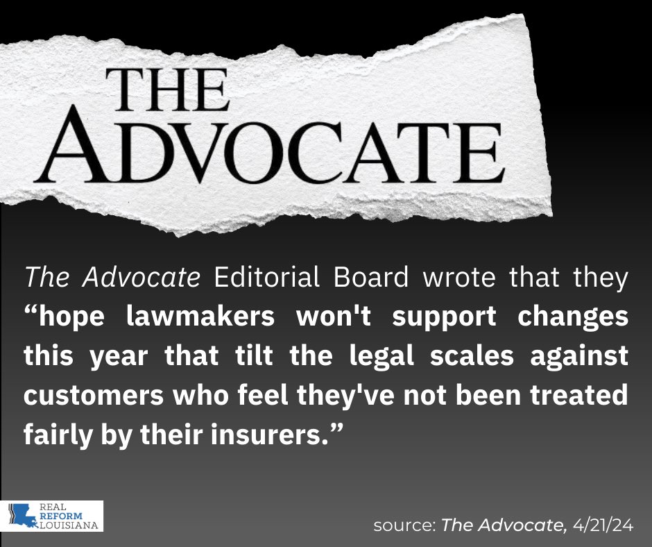 After the storms, insurance companies delayed and denied claims, sent an endless procession of adjusters, and lowballed storm victims. 

Our legislators must safeguard protections for Louisiana policyholders. #LaLege #LaGov