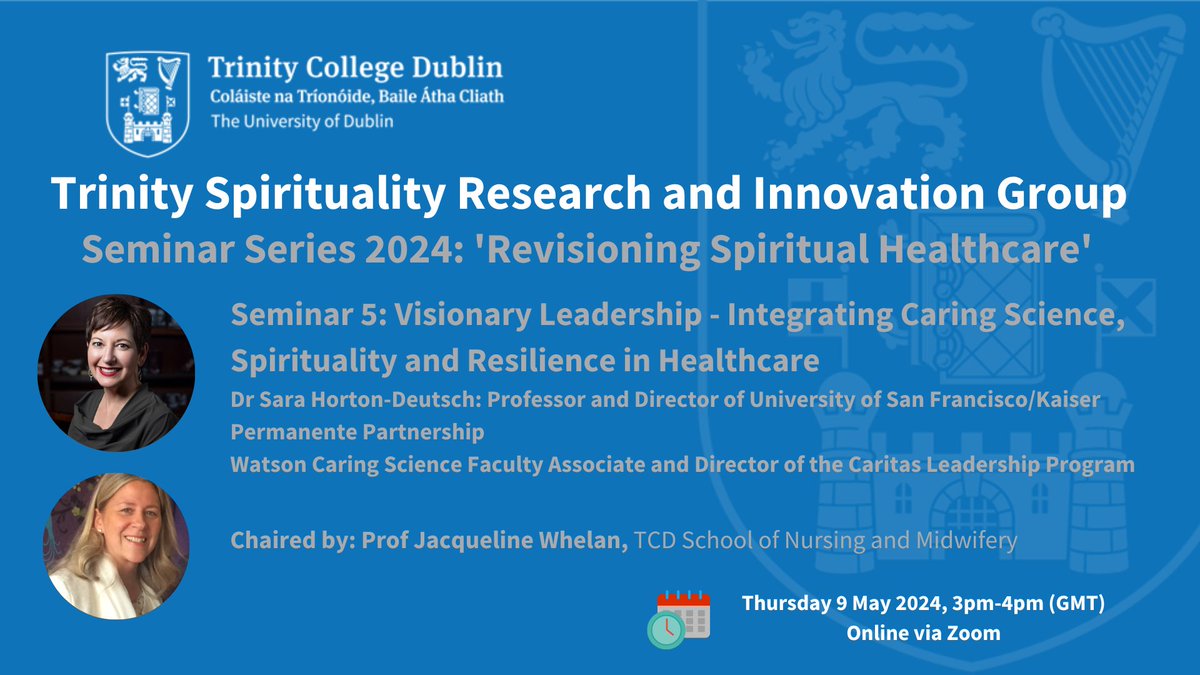 Join Dr <a href="/shortond_sara/">Sara H</a> (Professor and Director <a href="/KPSanFrancisco/">Kaiser Permanente San Francisco</a>) for a discussion on 'Visionary Leadership - Integrating Caring Science, Spirituality and Resilience in Healthcare.' 

📆 3pm (IST), 9 May 2024
💻 Zoom (online)

Register now: tcd-ie.zoom.us/webinar/regist…