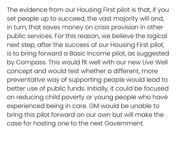 Mayor @AndyBurnhamGM has released his manifesto for the GM mayoral election. We love this part: 'we believe the logical next step, after the success of our Housing First pilot is to bring forward a Basic Income pilot'. Manifesto: andyformayor.co.uk/manifesto/