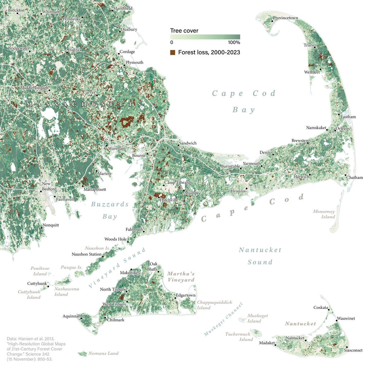 What better way to celebrate the planet than with a special #EarthDay #MapMonday! This map by @cmshintani shows tree cover and forest loss in the Cape Cod region where Woodwell Climate is based.