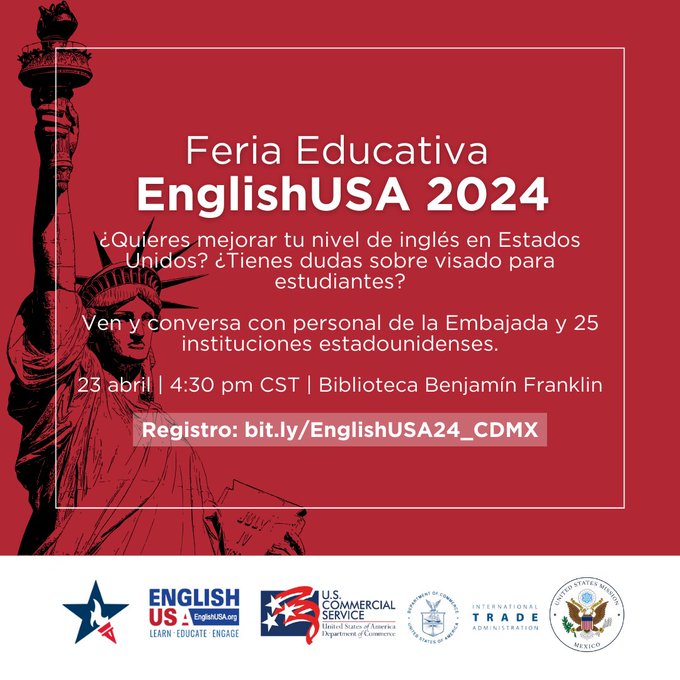 ¡Aún estás a tiempo! para #EnglishUSA2024 🤩 ¿Ya te registraste? Si no lo has hecho, entra aquí: bit.ly/EnglishUSA24_C… #EducationUSA #EnglishUSA #StudyWithUS