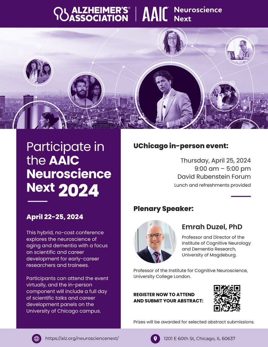 Join us at the #AAICNeuroscienceNext! The UChicago in-person event will take place Thursday (Apr 25) at the David Rubenstein Forum. The event features a day of scientific talks, including plenary speaker Dr. Emrah Duzel (University College London) and development career panels!