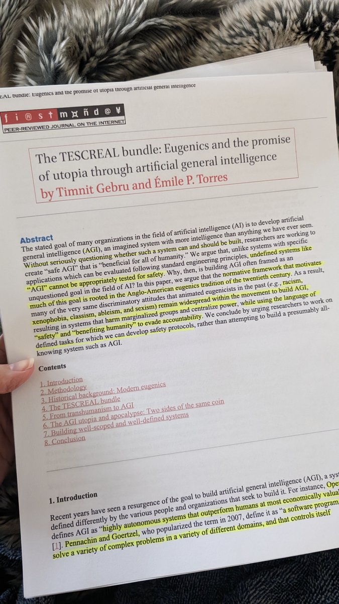 The TESCREAL bundle: Eugenics and the promise of utopia through artificial general intelligence by Timnit Gebru (@timnitGebru) & Émile P. Torres (@xriskology) is a must read! 🧵The amount of second-wave eugenic rhetoric right under all of our noses via AGI + AI Hype framing is