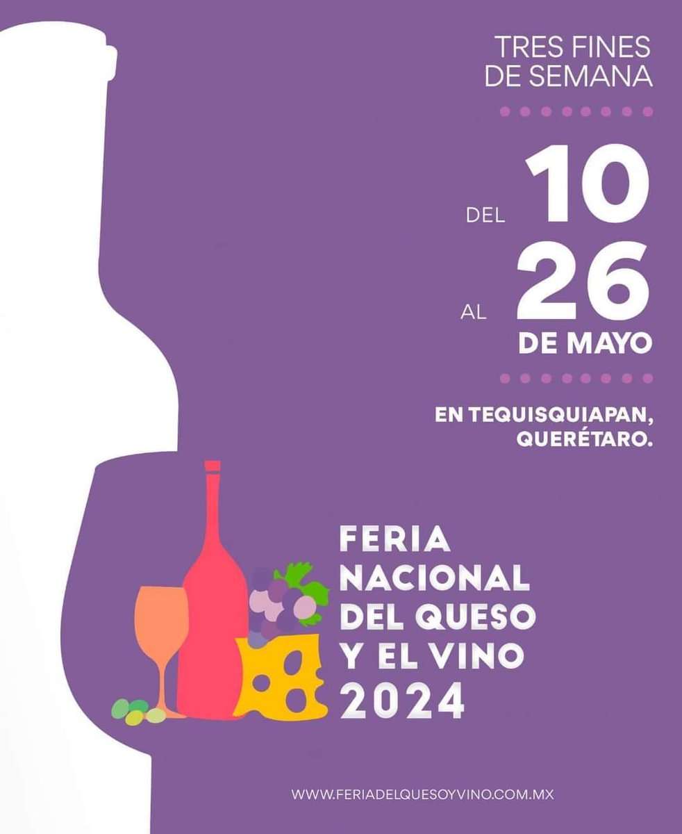 EventravelQRO's tweet photo. #SaveTheDate| ¡Ya Viene La Feria Nacional del Queso y el Vino 2024!

Vívela del 10 al 26 de mayo en #Tequisquiapan, #Queretaro🧀🍷.

BOLETOS YA A LA VENTA EN: https://t.co/t5qHPOmygA

#TequisTequiere #FNQV2024 https://t.co/yeOaOgC6mm