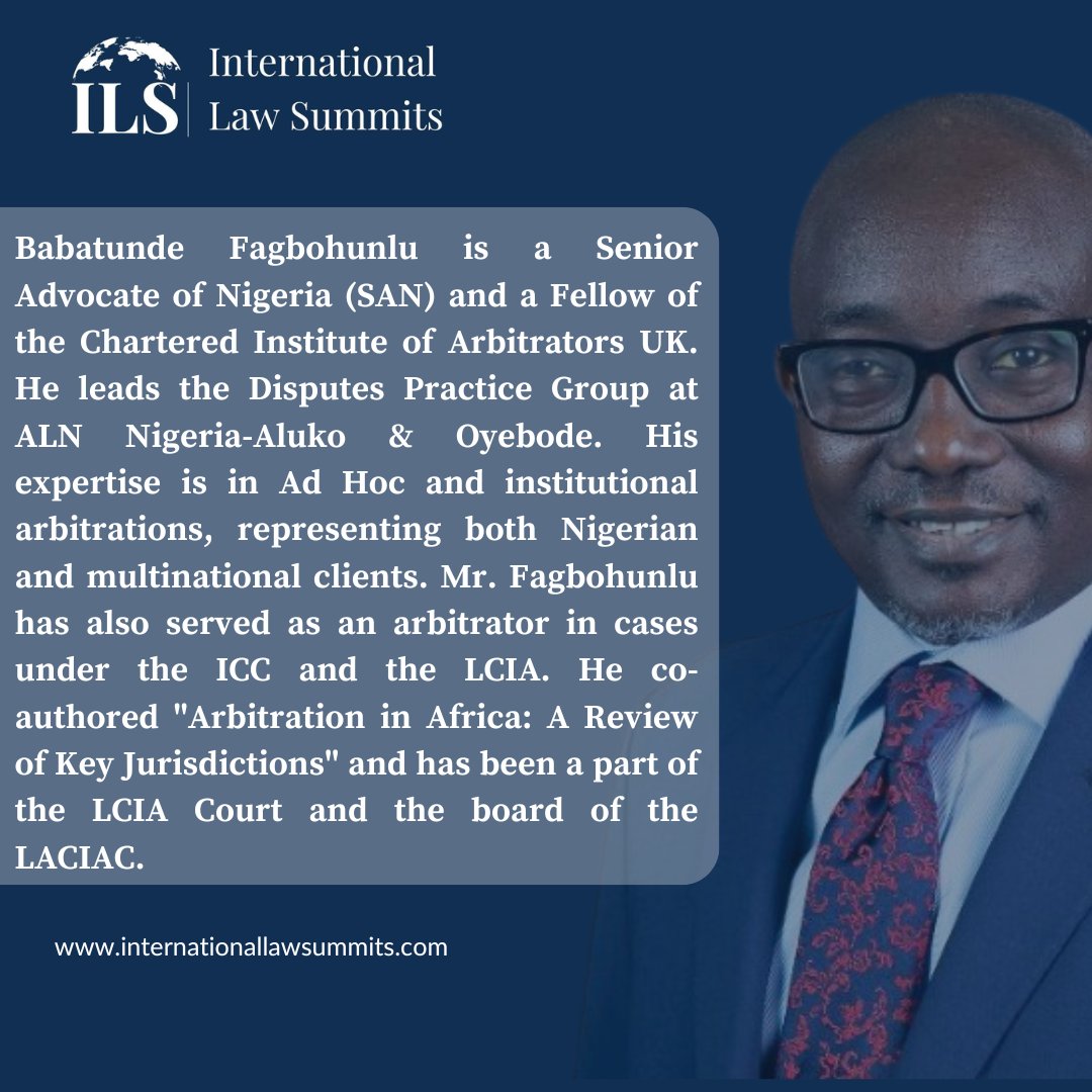 LawSummits's tweet photo. 🌐 Exciting #ILS2024 speakers! Dr. Stuart Amor, oil &amp; gas valuation expert at FTI Consulting, and Tunde Fagbohunlu, SAN, a leader in African arbitration. 
Join us for key insights into energy disputes!
#EnergyArbitration #LegalSummit #InternationalLaw https://t.co/WpTYpKAq5x