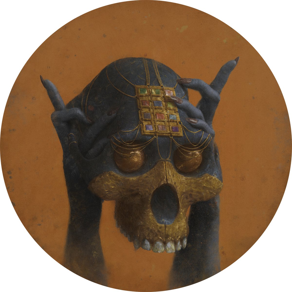 New kid on the blockchain.  

Tribes of the Calf by @SamSpratt, 2022  

From Skulls of Luci, collection of 50 unique digital paintings and psalms. Based on a single origin point, The Blueprint Skull, the works together have expanded outward to develop on-chain and in-person