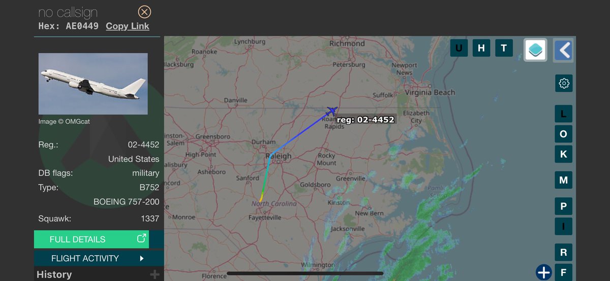 Spooky USAF C-32B out of Bragg. #AE0449