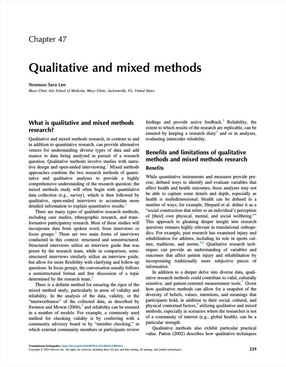 Excited to share this chapter on qualitative and mixed methods research in “Translational Orthopedics” 🦴 — full circle from when I first learned to do qualitative research work with @BWHWomensHealth @IngridKatzMD and was applying to medical school!