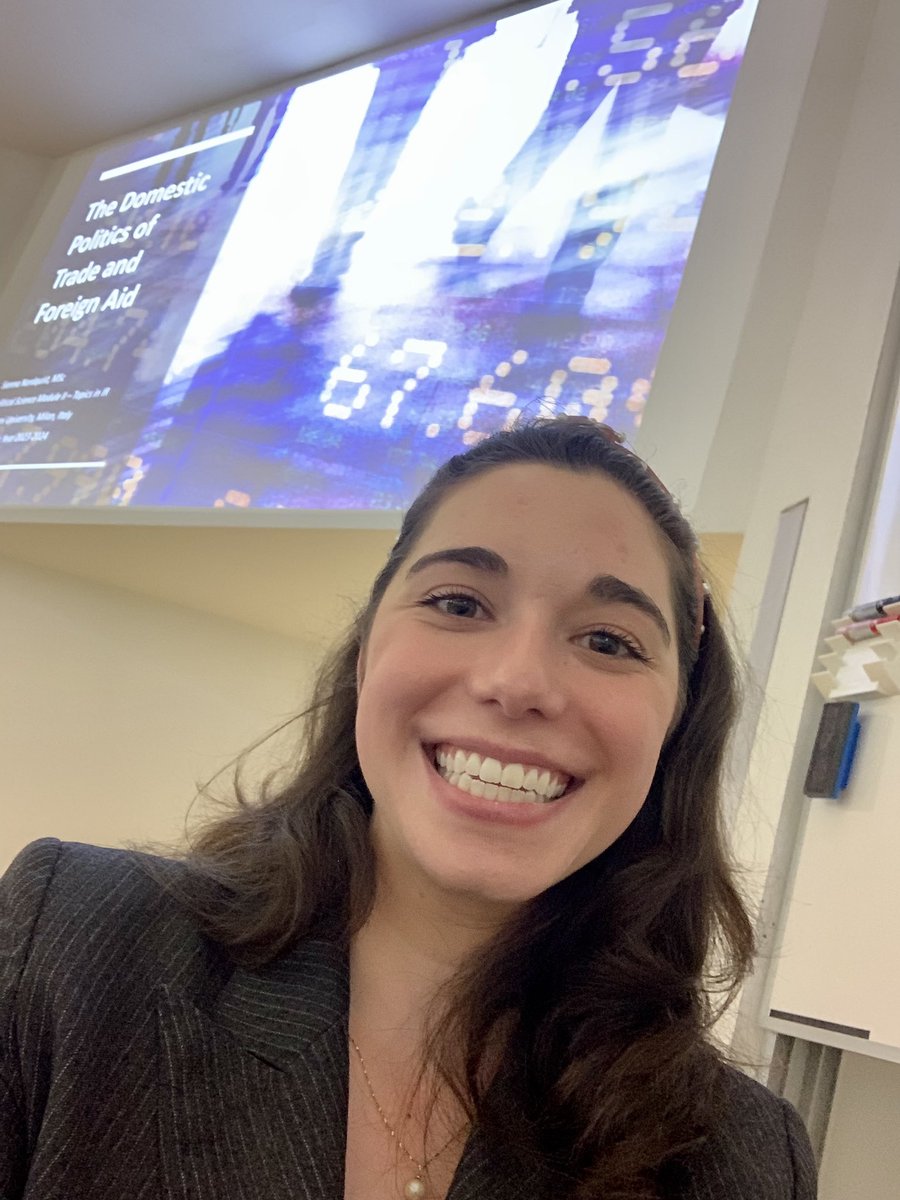 Sienna Nordquist (@siennanordquist) on Twitter photo Just a Gen Zer who gave her very first lecture!!!
Today’s class with the IR Master’s students at <a href="/Unibocconi/">Università Bocconi</a> was on the Politics of Trade & Foreign Aid. Tomorrow’s is Politics of Sanctions & Int’l Monetary Policy. I can’t wait! 😊 Just a Gen Zer who gave her very first lecture!!!
Today’s class with the IR Master’s students at <a href="/Unibocconi/">Università Bocconi</a> was on the Politics of Trade & Foreign Aid. Tomorrow’s is Politics of Sanctions & Int’l Monetary Policy. I can’t wait! 😊
