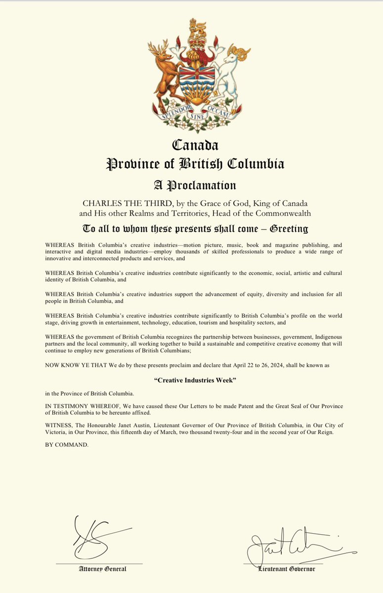 This week, we celebrate Creative Industries Week 2024. What a phenomenal chance to celebrate the talent behind B.C.’s vibrant motion picture, music, digital media, and publishing sectors Learn more at bccreates.com #CreativeIndustriesWeek2024