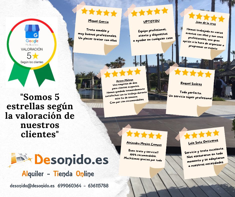 Para Desonido.es lo primordial son que nuestros clientes queden satisfechos, Gracias por hacernos un ⭐️⭐️⭐️⭐️⭐️

🌍 desonido.es
📱 699060364 - 636115788
#andalucia #malaga #almeria #club #cadiz #huelva #sevilla #cordoba #feria #sevillanas #eventossevilla