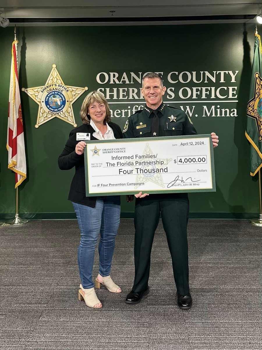 Congrats to all honored at 2024 OCSO Community Crime Prevention awards! 🌟 Thrilled to have Christine Stilwell, Statewide Program Director, with us to receive the check for IF. Thanks, Orange County Sheriff's Office, for keeping our neighborhoods safe. 🙌