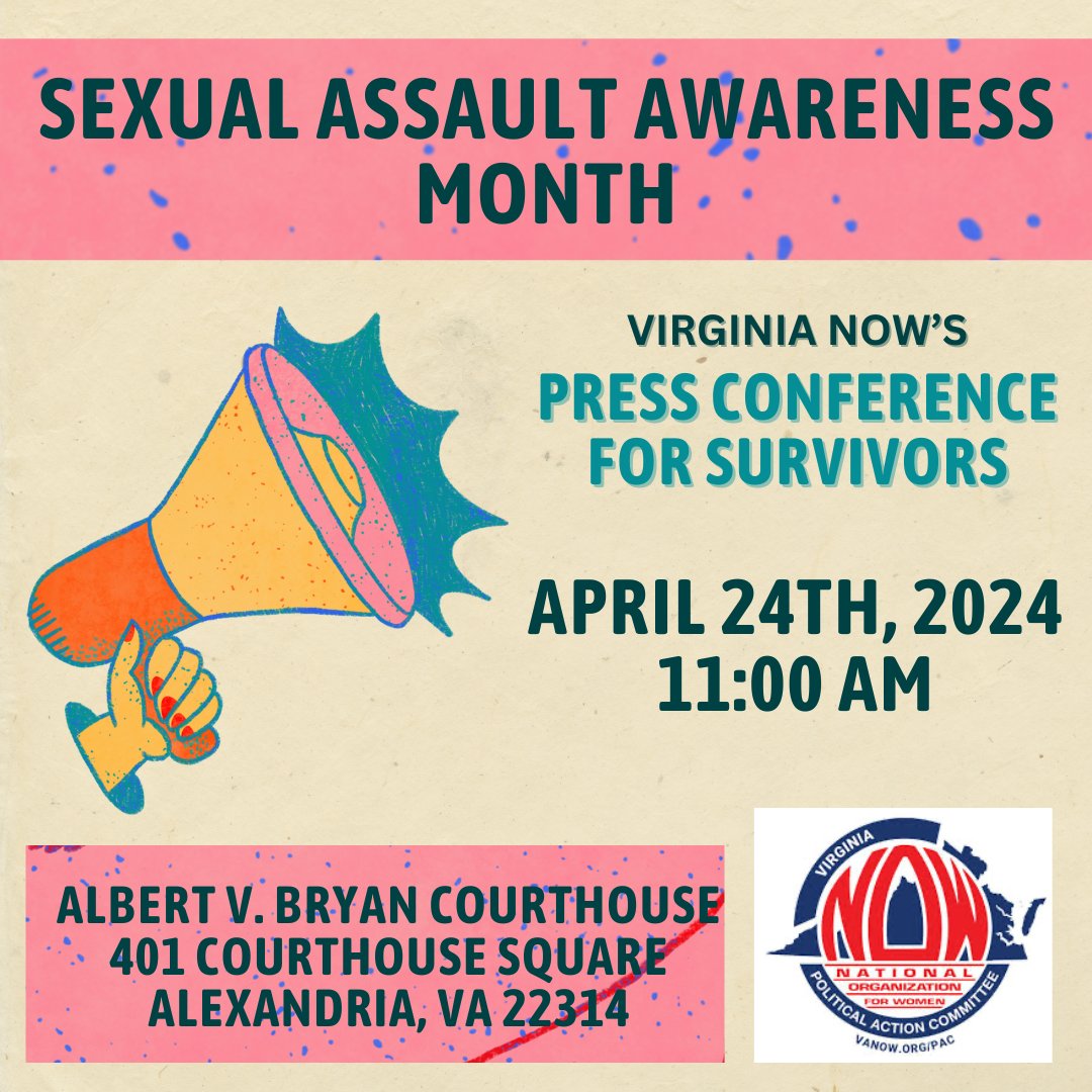 FeministFDN's tweet photo. If you're in the DMV, stand up for survivors at the @vanowchapter press conference for Sexual Assault Awareness Month on Wednesday in Alexandria! https://t.co/G9Y9mm5rJv
