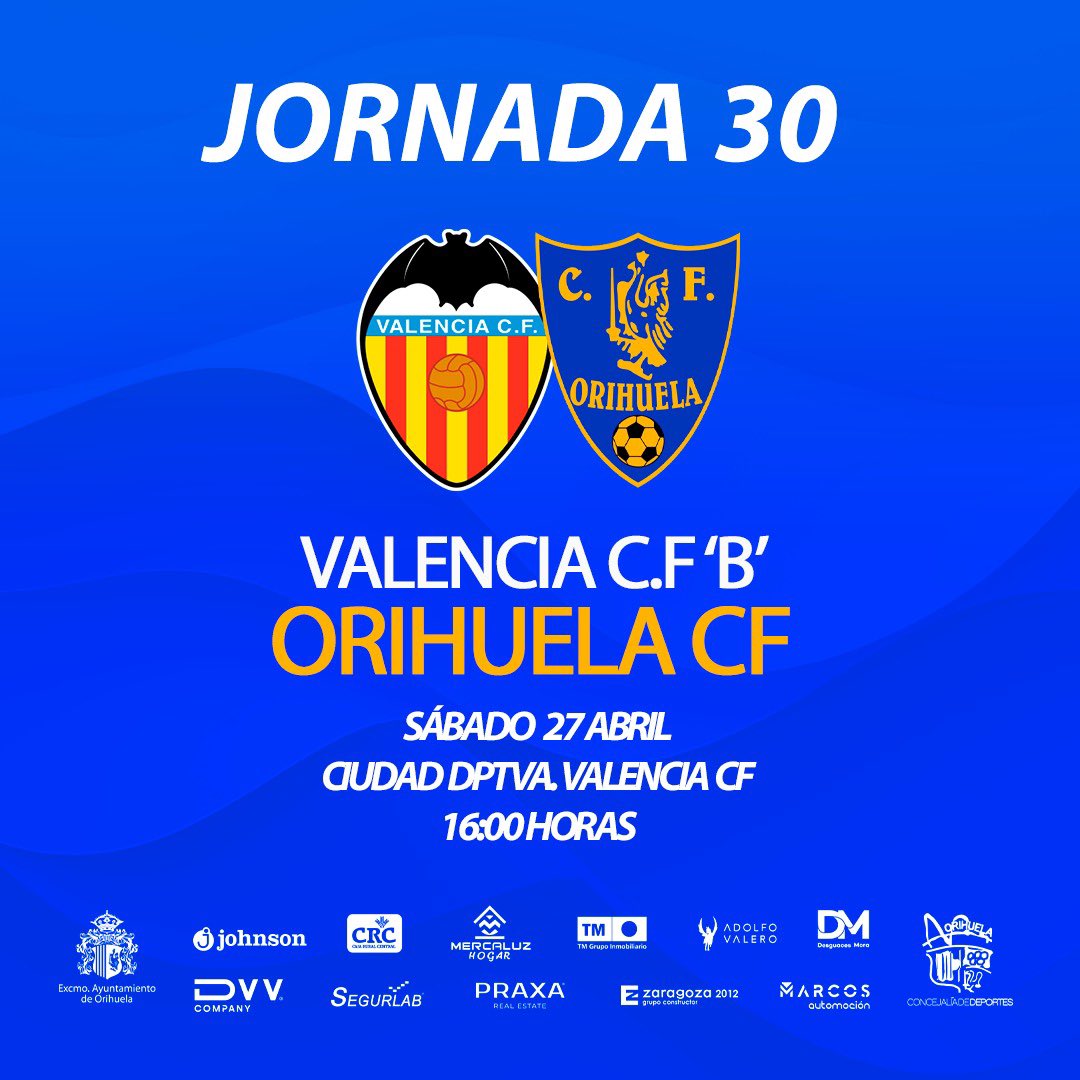 💛 ¡𝗣𝗿𝗼́𝘅𝗶𝗺𝗼 𝗽𝗮𝗿𝘁𝗶𝗱𝗼 𝗱𝗲𝗹 𝗝𝘂𝘃𝗲𝗻𝗶𝗹 𝗔! 💙 📅 Sábado 27/04 ⌚️ 16:00 h 🆚 @valenciacf “B” 🏟️ Ciudad Dptva. Valencia CF #VamosEscorpiones🦂 | #ValenciaOrihuela ⚽️