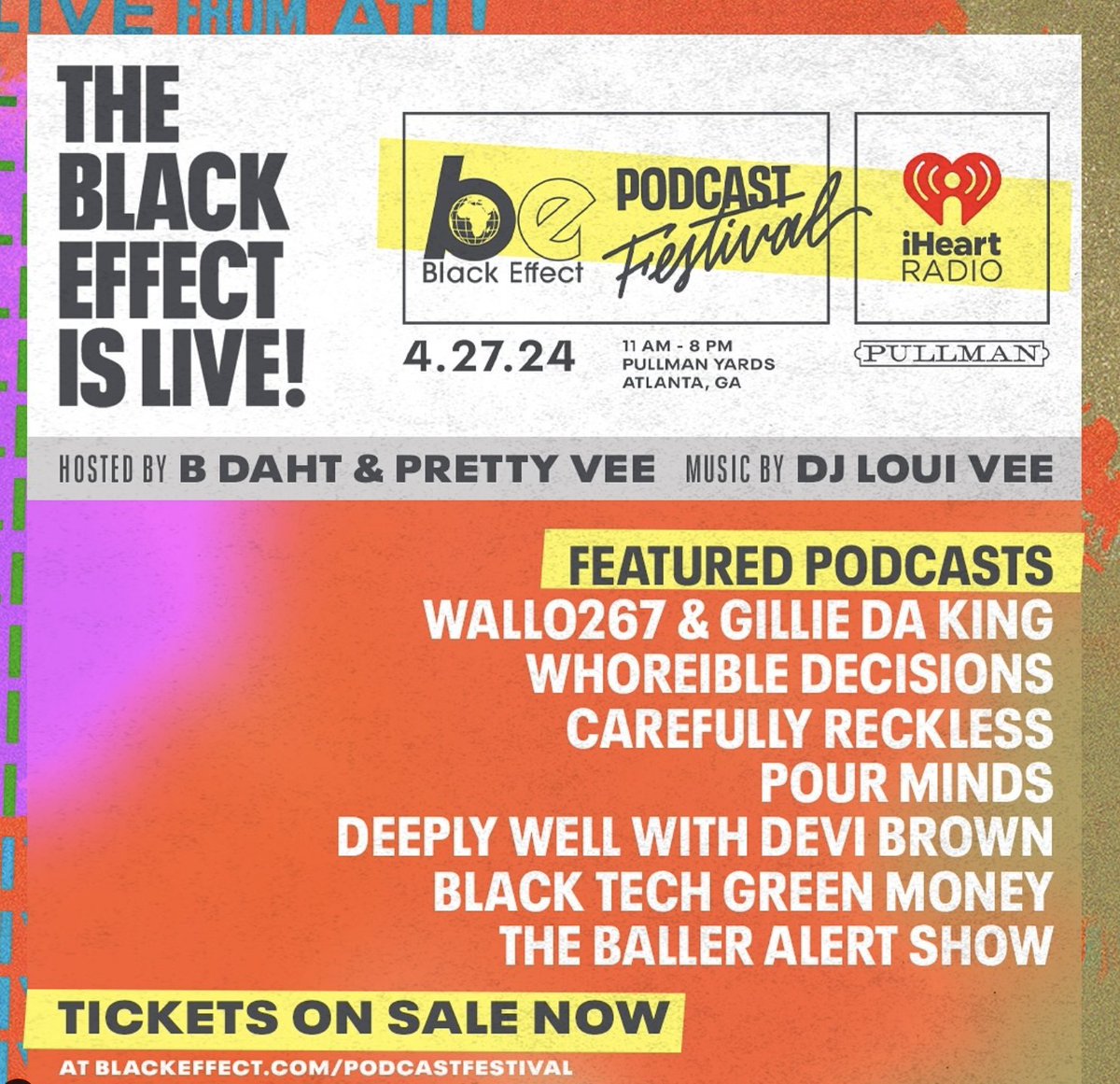 It's about that time 🗣 The second annual Black Effect Podcast Festival is 5 days away from happening in Atlanta! Your fave podcasts will be live and ready for whatevaaaa 🥳😝 You don't wanna miss it! 🔥 Still need a ticket?! 👀 We got you! ihe.art/ctLtMKs
