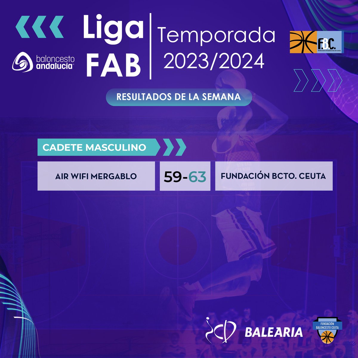 🌟🏀 ¡Victoria merecida! Nuestro equipo local demostró su valentía hasta el último segundo en la cancha y se llevó la victoria en su último partido de la LIGA FAB en la categoría cadete masculino. 💪🏆 ¡Un gran logro para nuestros jugadores! #FBC #LigaFAB #Ceuta #Baloncesto 🌟🏆