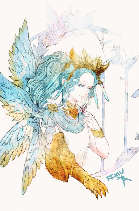 「blue hair feathers」 illustration images(Latest)