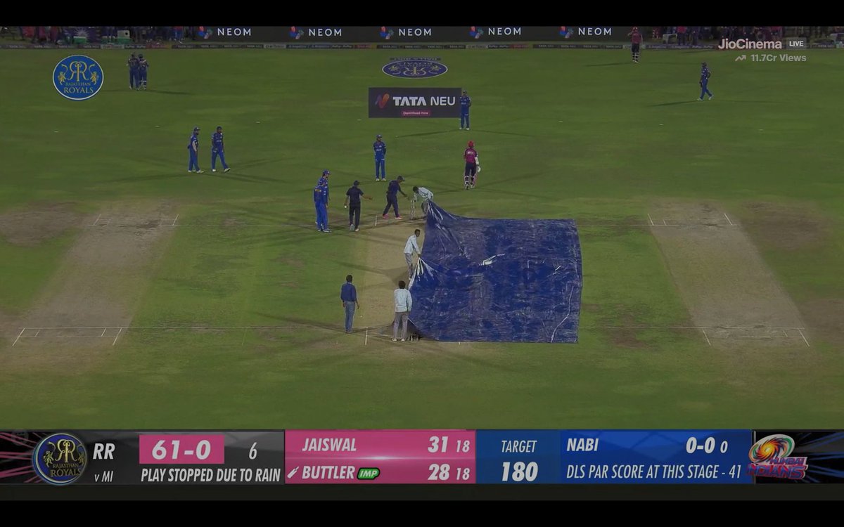 RAIN STOPPED PLAY....!!!! - RR is ahead of the game by 20 runs.