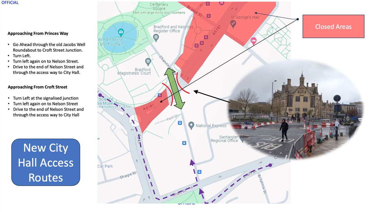 Access to City Hall is now via Nelson Street ❗️Take a look at the new access route layout here 🔍 These changes are all part of the ongoing regeneration of Bradford city centre, as your city of culture for 2025 🎆