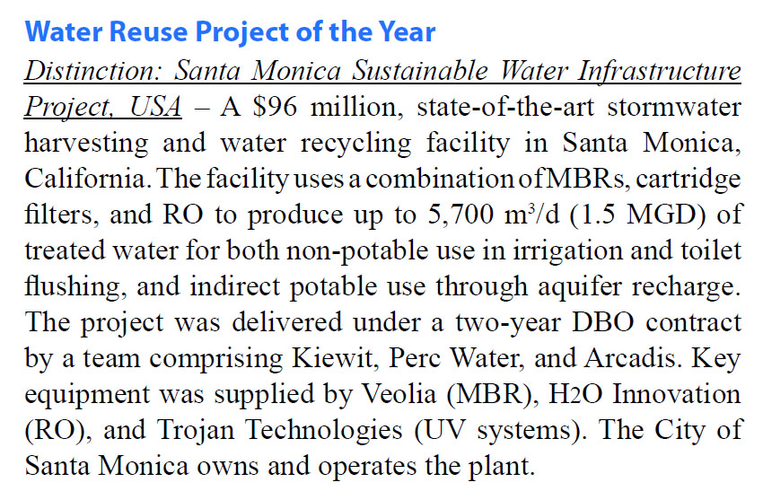 At the 2024 Global Water Summit, the Water Reuse Project of the Year was the @SantaMonicaCity Sustainable Water Infrastructure Project bit.ly/3w5snWM via #WaterDesalinationReport