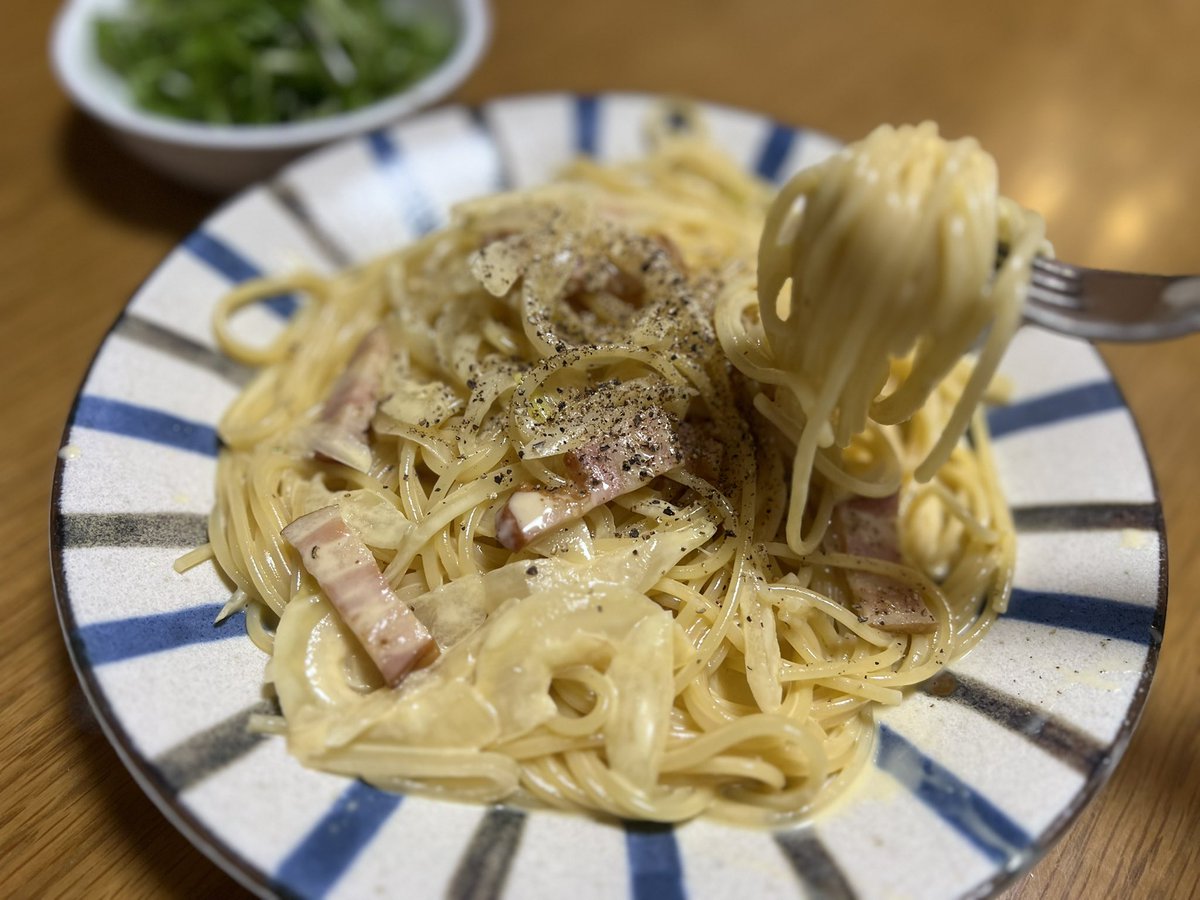 今日はカルボナーラ🍝😋✨
 #料理
 #料理記録
 #料理好きさんと繋がりたい
 #料理好きな人と繋がりたい
 #おうちごはん