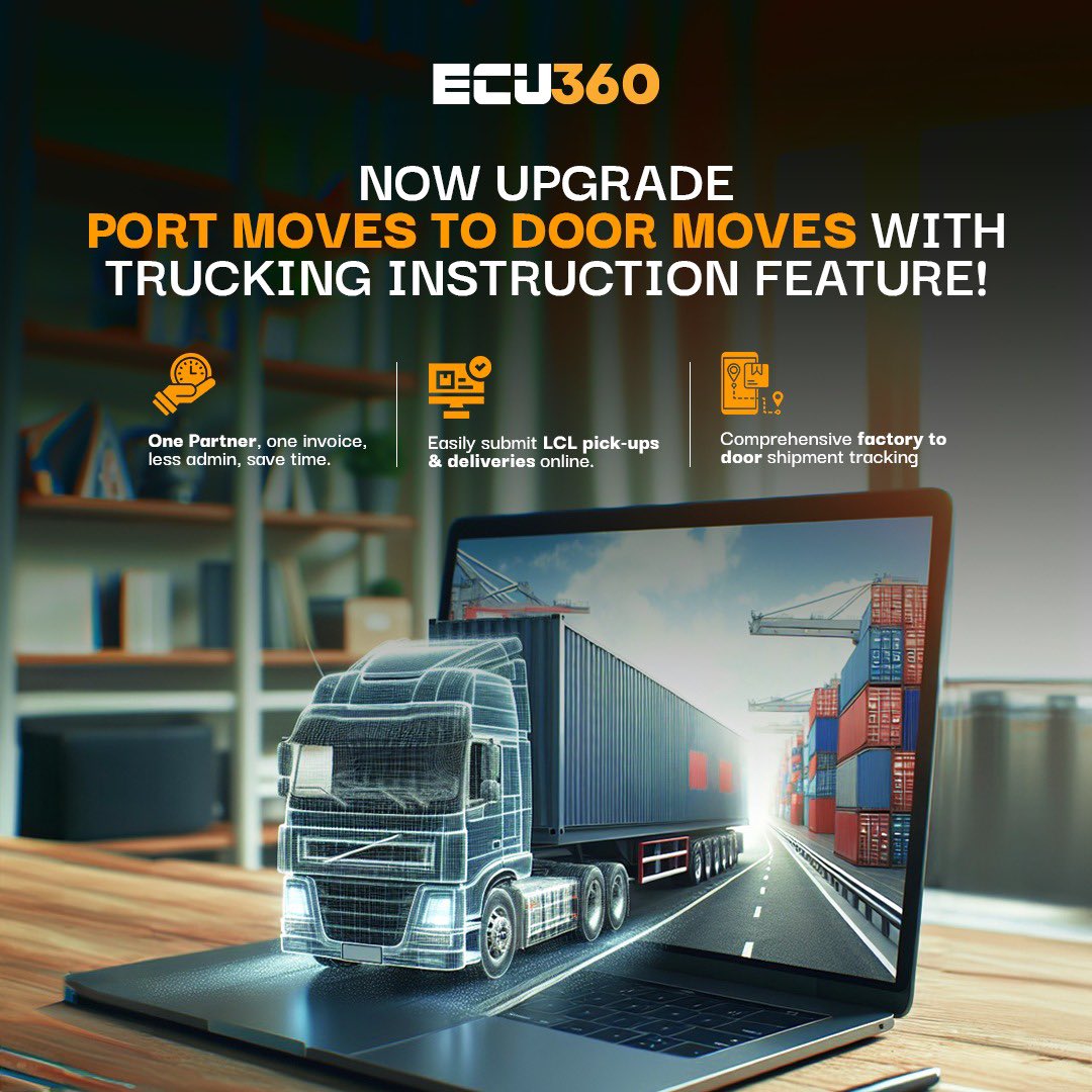 Introducing ECU360's cutting-edge digital trucking instructions, revolutionizing logistics for smarter, more efficient solutions.

Get started here:  bit.ly/49FzYsz
.
.
.
#ecu360 #shipwithaclick #truckinginstructions #freightforwarding #trucking #logistics #freight