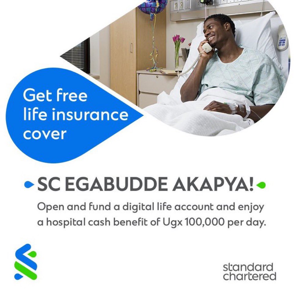 Did you know you can get free life insurance cover with @StanChartUGA digital account. Comes with a free hospital cash benefit of Ugx 100,000 per day should you find yourself admitted. For more call +256313294100 ||+256200524100  #ScEgabuddeAkapya || #HereForGood