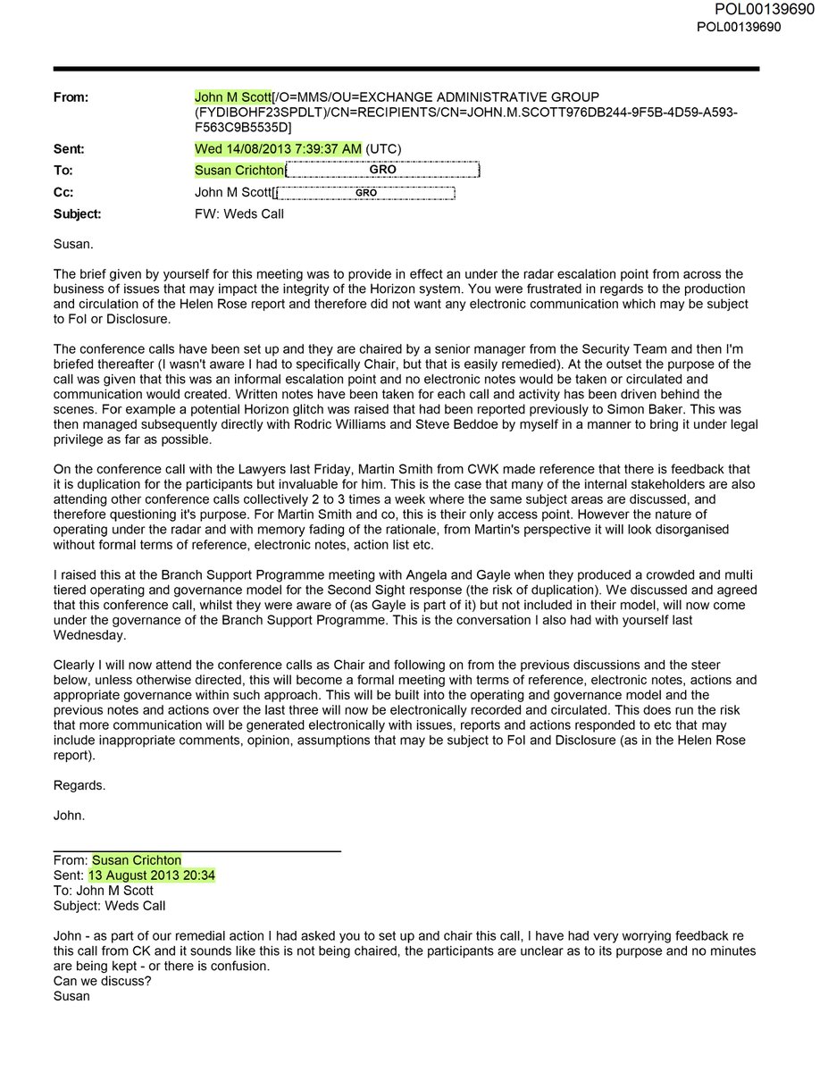 #PostOfficeInquiry #StateSponsoredScandal #MrBatesVsThePostOffice #PostOfficeScandal
#PostOffice #Fujitsu The long awaited appearance of SUSAN CRICHTON at the Inquiry tomorrow starting at the earlier time of 09:45h.
Susan will no doubt be asked about this email from the Head of…