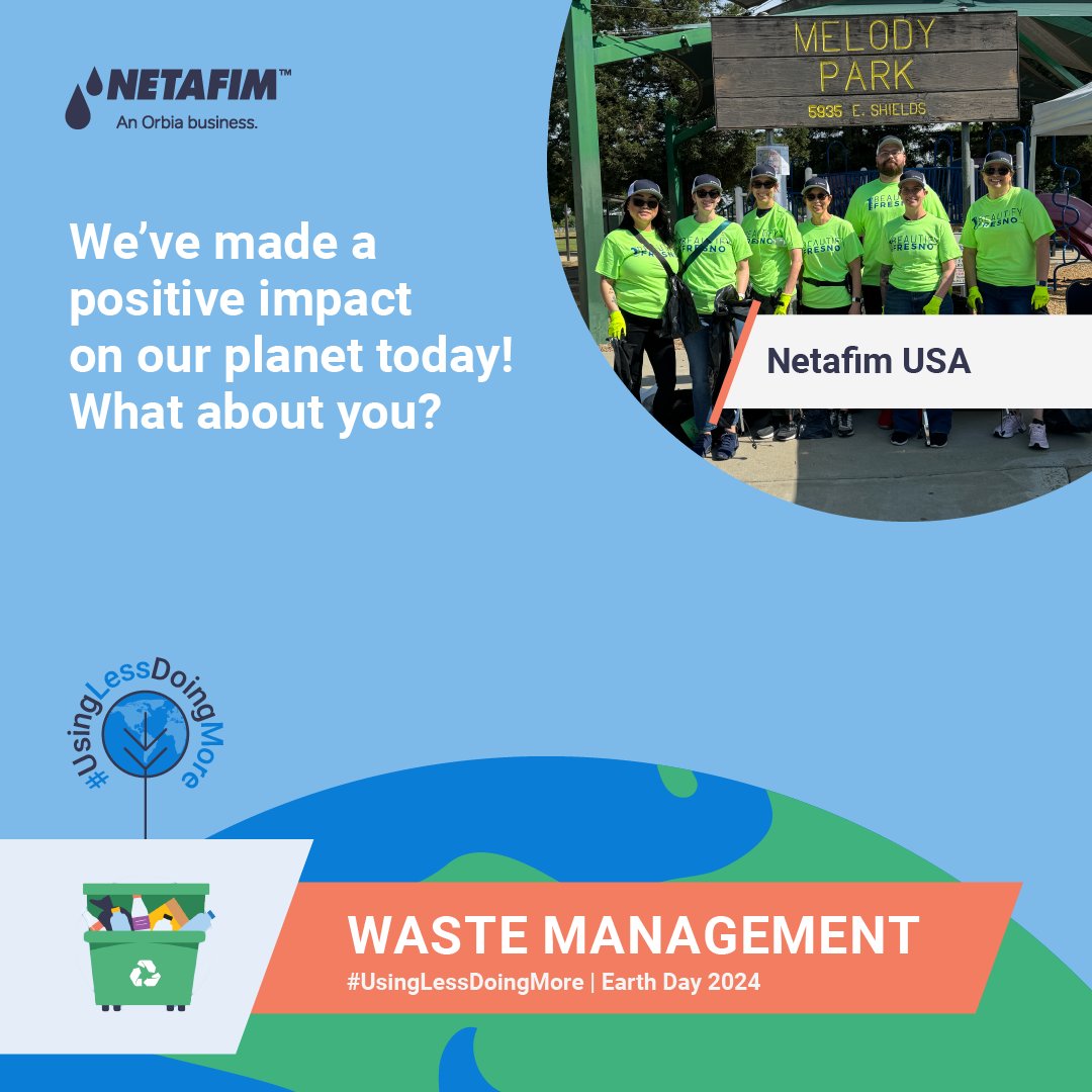 NetafimUSA's tweet image. We 're incredibly proud of our team's efforts in #UsingLess  to reduce our carbon footprint. Together, we're committed to creating a sustainable future for all. Here's a glimpse of our team in action, truly embodying #UsingLessDoingMore this Earth Day.

Happy Earth Day! 🌎
