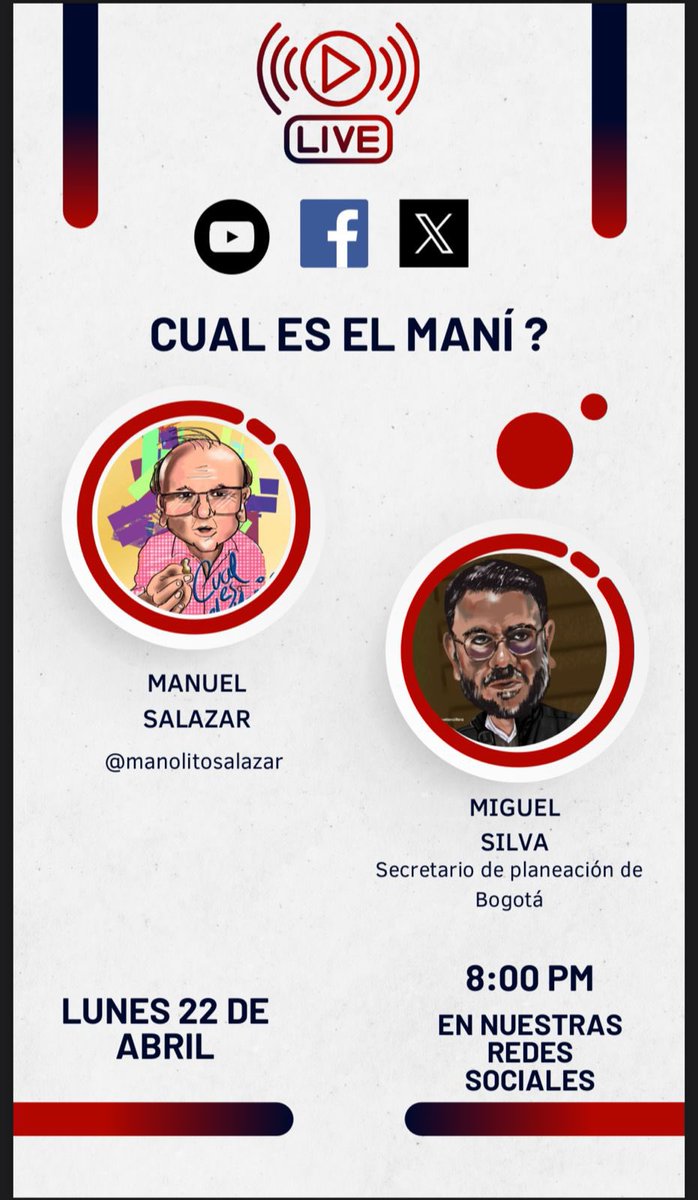 A las 8pm estaremos en Cual es el Maní? Con el Secretario de Planeación @MSilvaMoyano para hablar del Plan de Desarrollo.