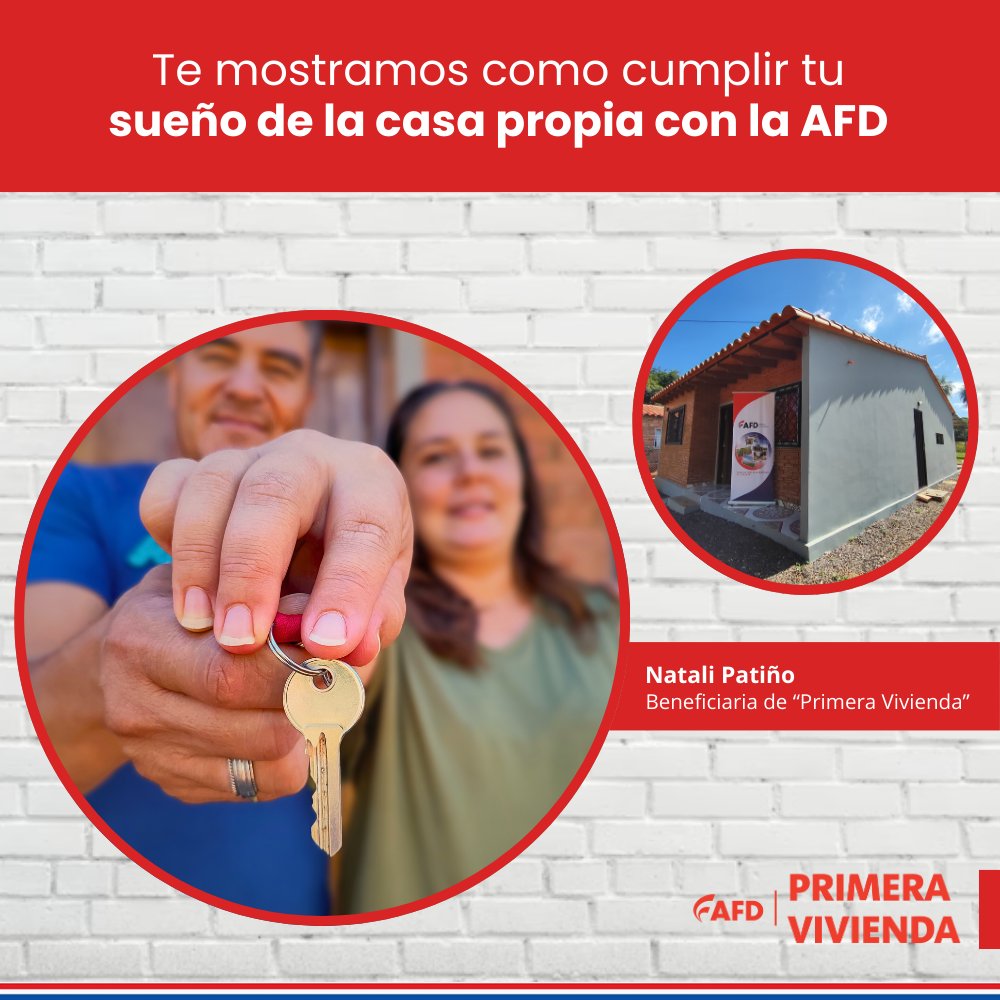 afd_py's tweet photo. Cumplí tu sueño de obtener la Casa propia con la AFD 🏡✨
Acercate a tu Banco, Cooperativa o Financiera y solicitá tu Crédito con fondos de la AFD
🔗https://t.co/NImxWLaInN
#afdpy #gobiernodelparaguay #primeravivienda https://t.co/5BxLWlRn9U