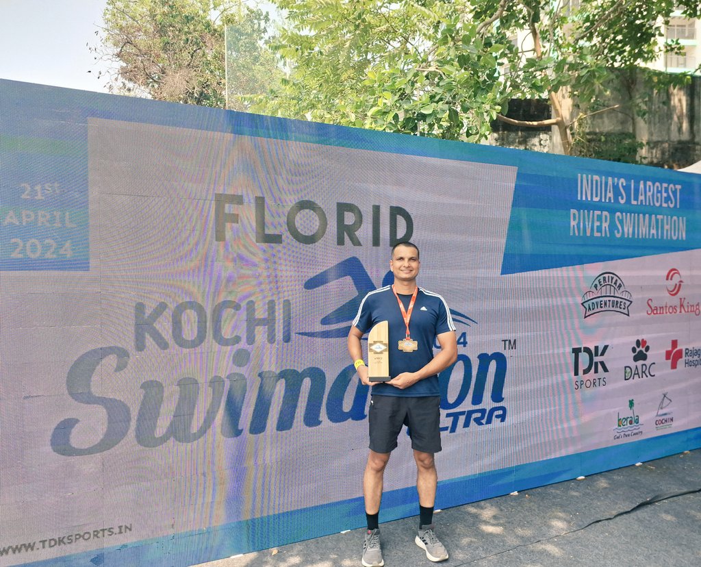 Congratulations! Lt Cdr Vikrant More of NOIC(Kerala) #SNC for winning the 10km swimming 🏊 #marathon in Florid #Kochi Swimathon Ultra 2024 (#Periyar river). With a timing of 3h 15 min,he competed against national & international participants demonstrating indomitable spirit.