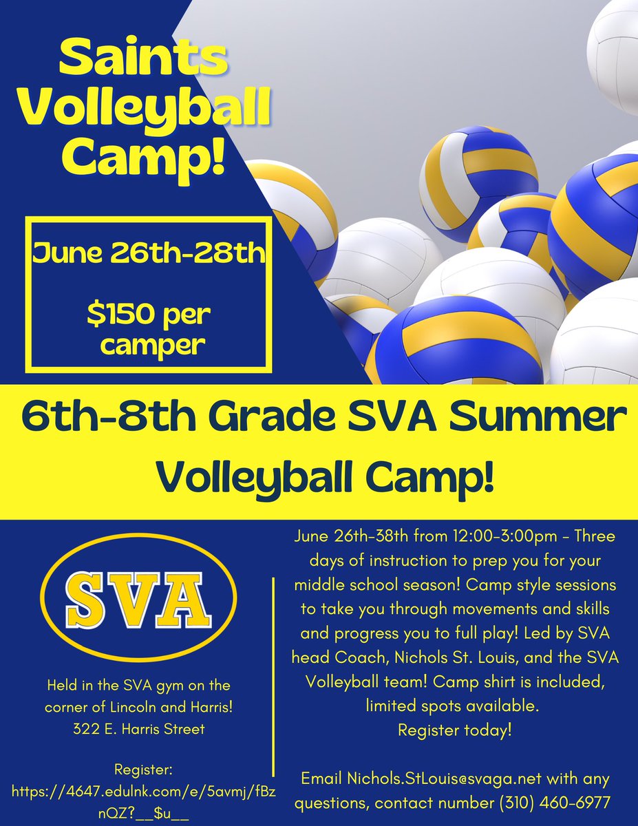 It’s time to start registering for summer camps! Sign up today to save your spot in the 2024 Volleyball Summer Camp! June 26th-28th in the SVA Gym! 4647.edulnk.com/e/5avmj/fBznQZ… #svaathletics #sva #GoSaints #savannahga #svahey #womenwholead #blueandgold #stvincentsacademy