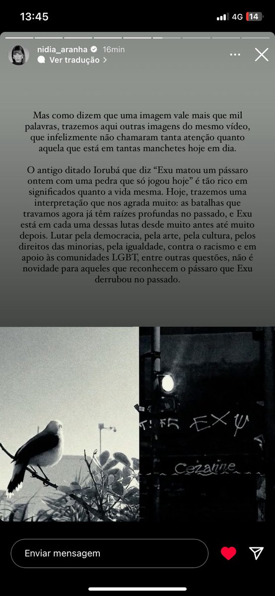 A Nídia Aranha diretora criativa e de arte que fez parte do desenvolvimento do LUDCHELLA, deixando explícito a mensagem do pássaro ao lado do nome Exu, no vídeo de performance da música 'Rainha da Favela'.