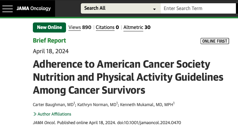 Out on @JAMAOnc Cross-sectional study evaluates adherence to @AmericanCancer 🇺🇸guidelines among #cancer survivors ✅Finds that only 4⃣% fully meet recommendations, with factors such as demographics and geographic🗺️ location influencing adherence rates. This study underscores