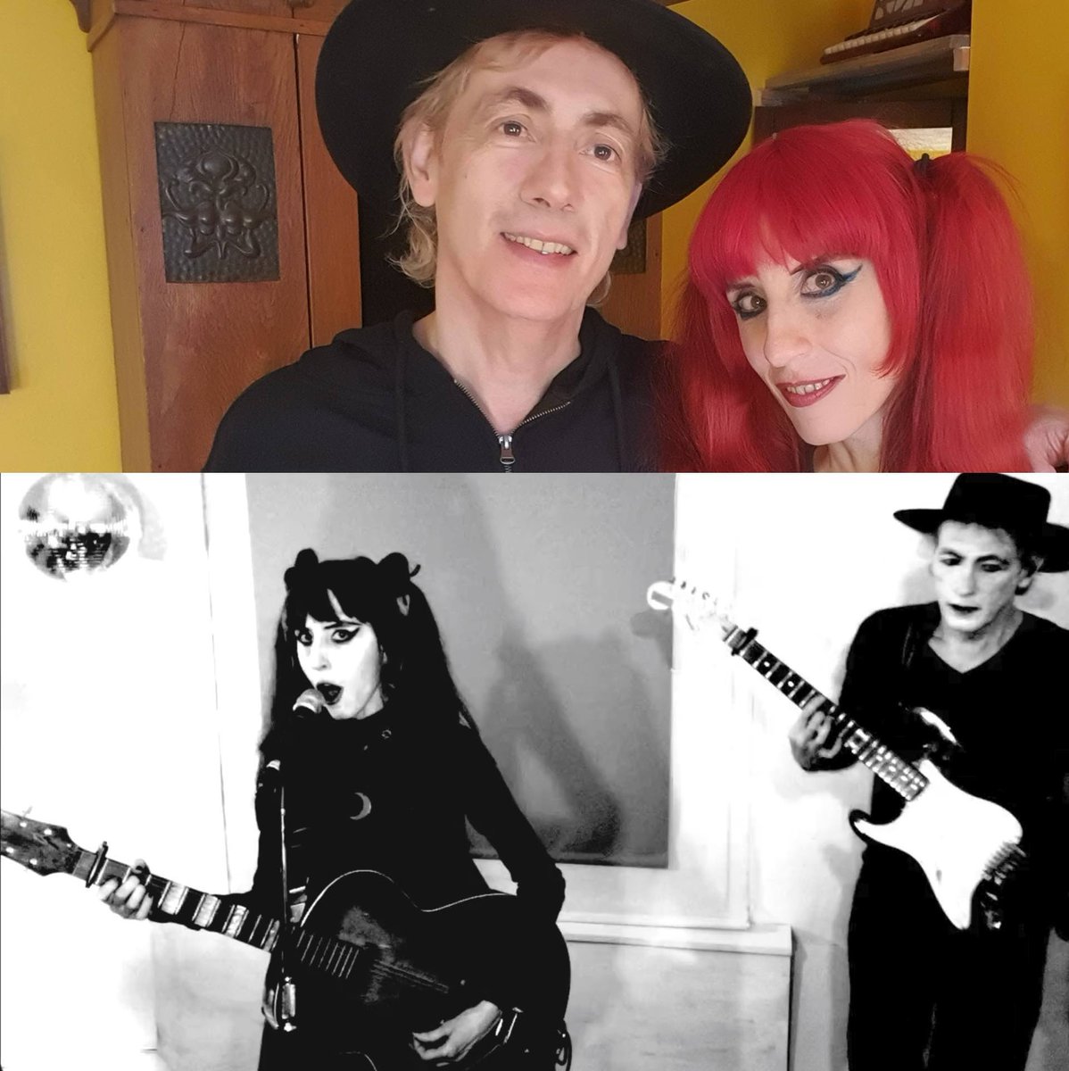 Two moments. Celebrating our anniversary yesterday turning my hair red again, though more fiery than predicted! The existential scream, last week’s performance. Join us, part 2 of #RafAndO #WeAreStars #Live online tomorrow, Tue Apr 23 8pm UK time stageit.com/raf-and-o/1148… ♥️🌟✨
