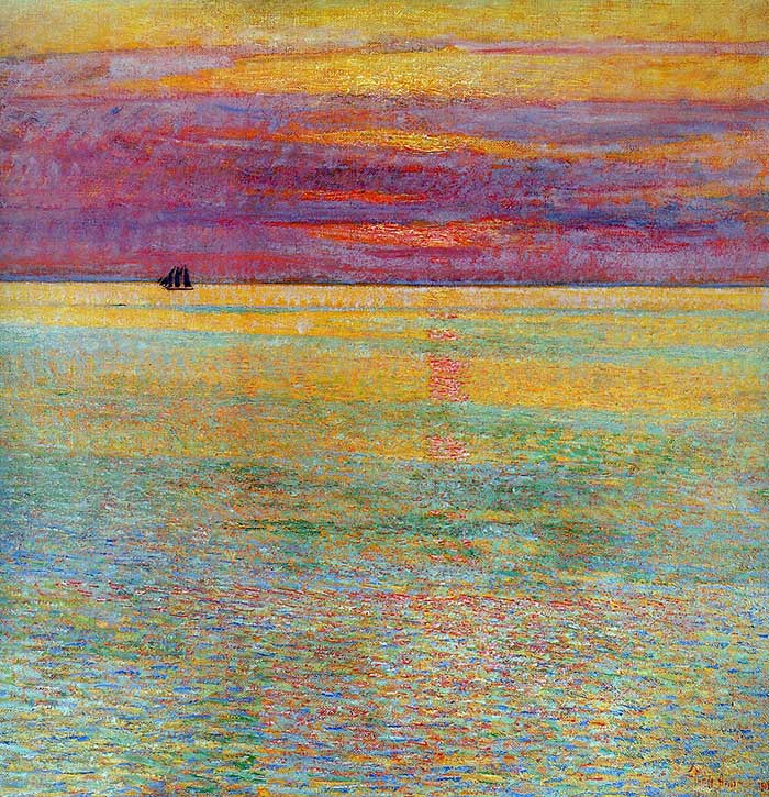 Unifying the inner world and the reality...
      |•|||||
The American impressionist #painter Childe Hassam
           |•|•||||||
    •| Sunset At Sea, 1911 |•
#landscapepainting
